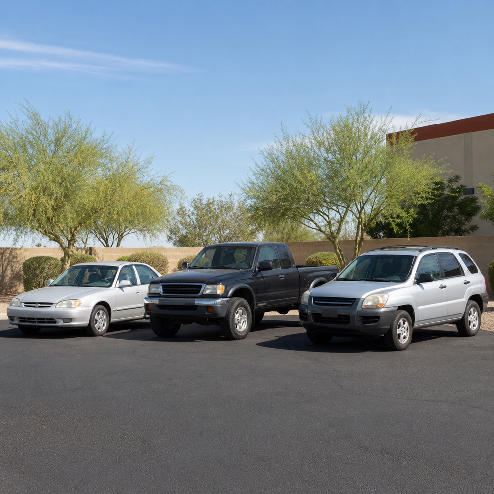 Used cars, truck, and SUV in an Arizona lot
